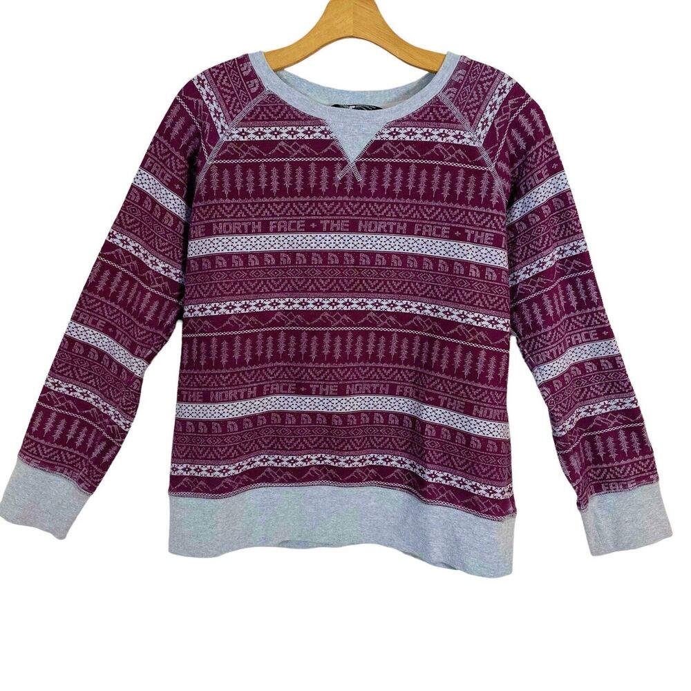 The North Face Sweatshirt Sweater Sz M Womens Fair Isle Purple Gray Nordic Print